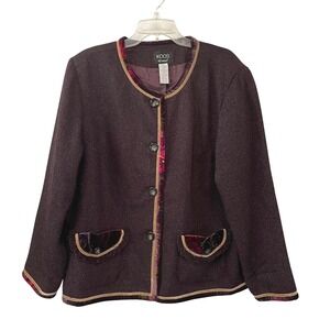 Vintage KOOS of Course! Women's Blazer Jacket Velvet‎ Trimmed Pockets Size 1X